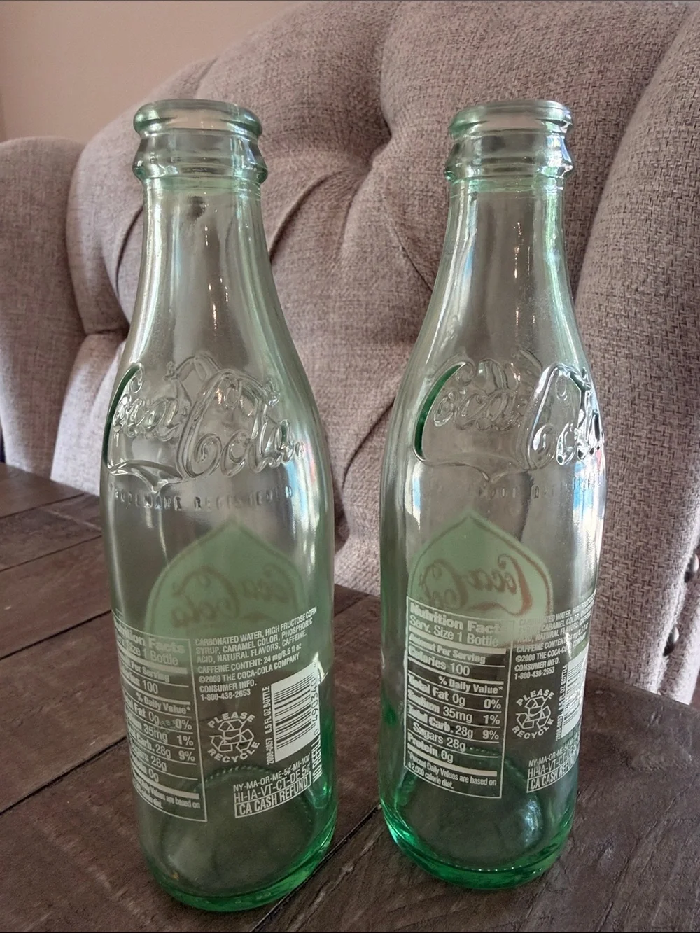 2008 Holiday Coca Cola green glass 8.5oz bottles